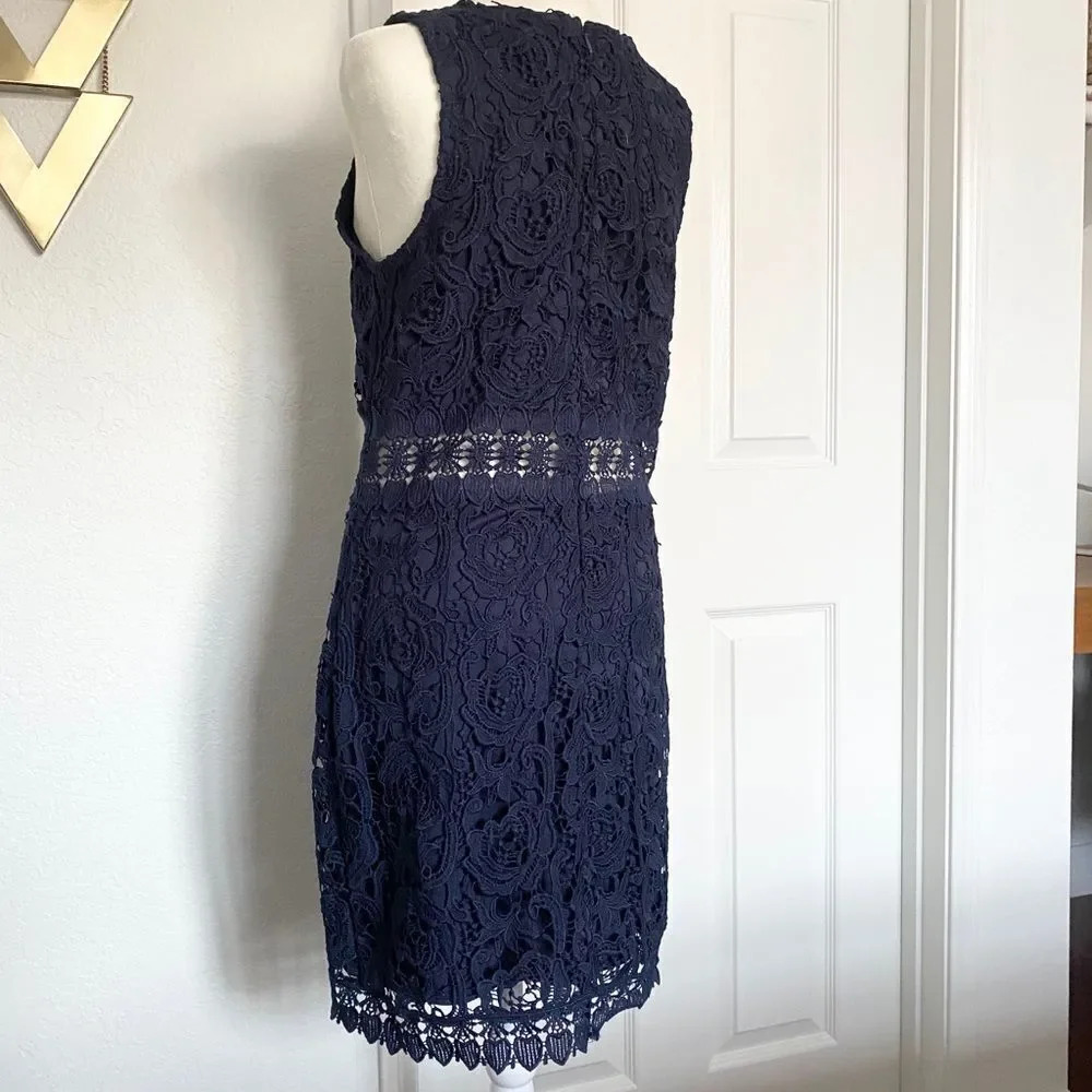 Mademoiselle Philip Marc Navy Blue Floral Lace Sleeveless Midriff Mini Dress - Picture 10 of 13